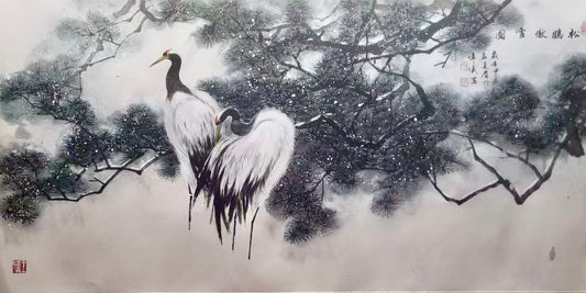 松鶴傲雪圖Pine Cranes in Arrogant Snow